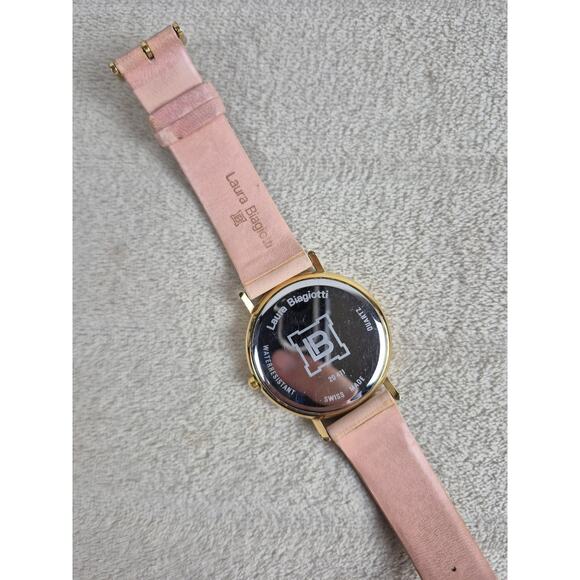 Laura Biagiotti Womens Swiss Quartz Watch Pink Leather Gold Floral 37mm Read* - Picture 6 of 16